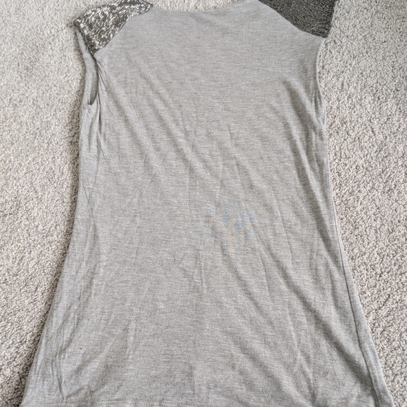 LOFT Gray Top with Silver Sequin Shoulders - Picture 2 of 2